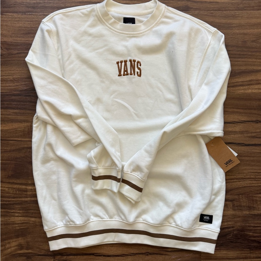 Vans Cream Crewneck Sweatshirt with Brown Trim